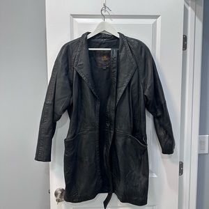 Vintage LNR Black Leather Button Down Coat
